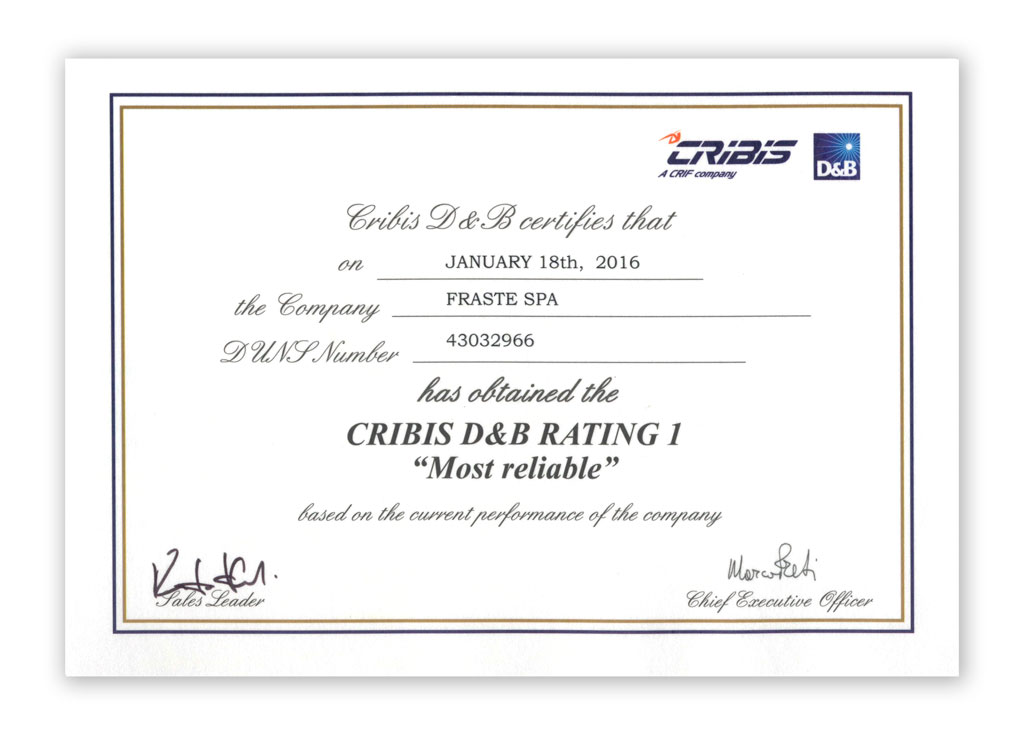 Fraste Cribis Certificat 2016